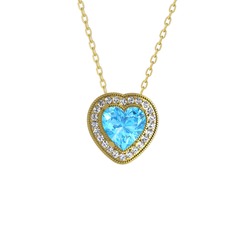Esinti Kalp Kolye - Akuamarin ve pırlanta 14 ayar altın kolye (0.264 karat, 40 cm altın rolo zincir) #3i44mp