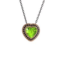 Peridot ve siyah zirkon 925 ayar rose altın kaplama gümüş kolye (40 cm gümüş rolo zincir)