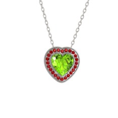 Esinti Kalp Kolye - Peridot ve garnet 925 ayar gümüş kolye (40 cm beyaz altın rolo zincir) #5f6x0y