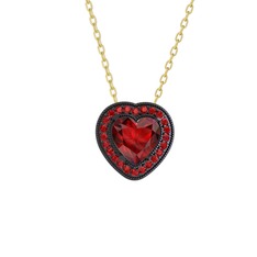 Garnet 925 ayar siyah rodyum kaplama gümüş kolye (40 cm altın rolo zincir)