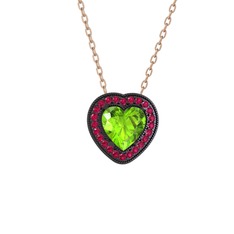 Esinti Kalp Kolye - Peridot ve rodolit garnet 925 ayar siyah rodyum kaplama gümüş kolye (40 cm gümüş rolo zincir) #5xluwr