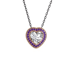 Swarovski ve ametist 8 ayar rose altın kolye (40 cm gümüş rolo zincir)
