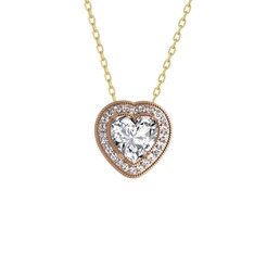 Beyaz zirkon ve pırlanta 14 ayar rose altın kolye (0.264 karat, 40 cm gümüş rolo zincir)