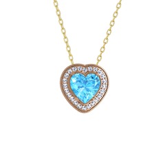 Akuamarin ve swarovski 18 ayar rose altın kolye (40 cm altın rolo zincir)