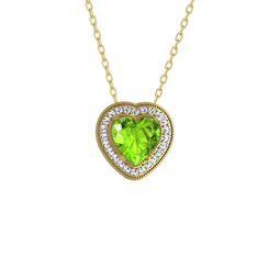Esinti Kalp Kolye - Peridot ve swarovski 925 ayar altın kaplama gümüş kolye (40 cm altın rolo zincir) #6jxa0m