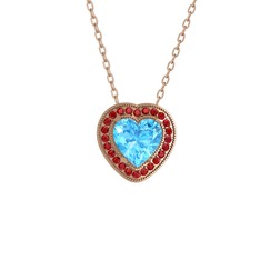 Akuamarin ve garnet 14 ayar rose altın kolye (40 cm rose altın rolo zincir)
