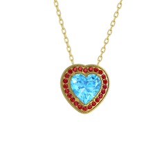 Akuamarin ve garnet 18 ayar altın kolye (40 cm altın rolo zincir)