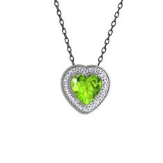 Peridot ve beyaz zirkon 925 ayar gümüş kolye (40 cm gümüş rolo zincir)