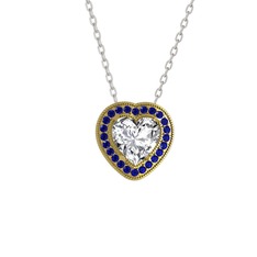 Esinti Kalp Kolye - Swarovski ve lab safir 8 ayar altın kolye (40 cm beyaz altın rolo zincir) #7uq4oh