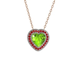 Esinti Kalp Kolye - Peridot ve garnet 8 ayar beyaz altın kolye (40 cm rose altın rolo zincir) #87lo3r