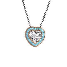Esinti Kalp Kolye - Swarovski ve akuamarin 14 ayar rose altın kolye (40 cm gümüş rolo zincir) #97zeeo
