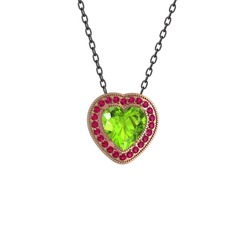 Peridot ve rodolit garnet 14 ayar rose altın kolye (40 cm gümüş rolo zincir)
