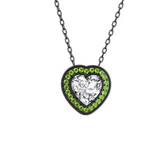 Esinti Kalp Kolye - Swarovski ve peridot 925 ayar siyah rodyum kaplama gümüş kolye (40 cm gümüş rolo zincir) #9jmp6w