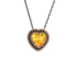 Esinti Kalp Kolye - Sitrin ve siyah zirkon 14 ayar rose altın kolye (40 cm gümüş rolo zincir) #9y3c4z