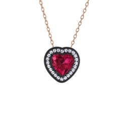 Rodolit garnet ve swarovski 925 ayar siyah rodyum kaplama gümüş kolye (40 cm rose altın rolo zincir)