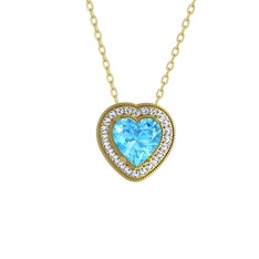 Esinti Kalp Kolye - Akuamarin ve swarovski 8 ayar altın kolye (40 cm gümüş rolo zincir) #binav2