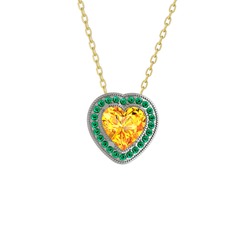 Esinti Kalp Kolye - Sitrin ve yeşil kuvars 8 ayar beyaz altın kolye (40 cm altın rolo zincir) #bmcmti