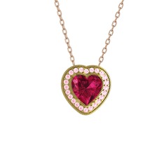 Esinti Kalp Kolye - Rodolit garnet ve pembe kuvars 925 ayar altın kaplama gümüş kolye (40 cm rose altın rolo zincir) #bvaxtm