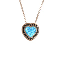 Esinti Kalp Kolye - Akuamarin ve siyah zirkon 18 ayar rose altın kolye (40 cm rose altın rolo zincir) #c87ruc