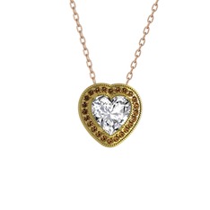 Esinti Kalp Kolye - Swarovski ve dumanlı kuvars 8 ayar altın kolye (40 cm rose altın rolo zincir) #cauas1