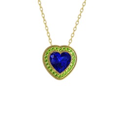 Lab safir ve peridot 925 ayar altın kaplama gümüş kolye (40 cm altın rolo zincir)