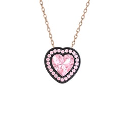 Pembe kuvars 925 ayar siyah rodyum kaplama gümüş kolye (40 cm rose altın rolo zincir)
