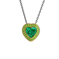 Esinti Kalp Kolye - Yeşil kuvars ve peridot 8 ayar altın kolye (40 cm gümüş rolo zincir) #cfmcol