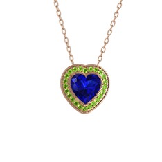 Lab safir ve peridot 18 ayar rose altın kolye (40 cm rose altın rolo zincir)