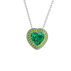 Yeşil kuvars ve peridot 8 ayar beyaz altın kolye (40 cm beyaz altın rolo zincir)