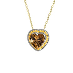 Esinti Kalp Kolye - Dumanlı kuvars ve sitrin 18 ayar beyaz altın kolye (40 cm gümüş rolo zincir) #ducy7w