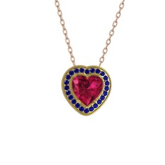 Rodolit garnet ve lab safir 8 ayar altın kolye (40 cm rose altın rolo zincir)