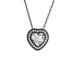 Esinti Kalp Kolye - Beyaz zirkon ve pırlanta 925 ayar siyah rodyum kaplama gümüş kolye (0.264 karat, 40 cm gümüş rolo zincir) #ek5tv6