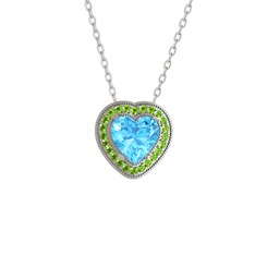 Akuamarin ve peridot 925 ayar gümüş kolye (40 cm beyaz altın rolo zincir)
