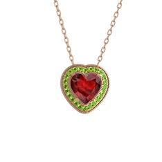Esinti Kalp Kolye - Garnet ve peridot 18 ayar rose altın kolye (40 cm rose altın rolo zincir) #ex0qf8