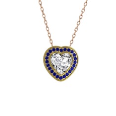 Esinti Kalp Kolye - Swarovski ve lab safir 18 ayar altın kolye (40 cm rose altın rolo zincir) #eyc5ha