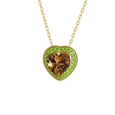Dumanlı kuvars ve peridot 8 ayar altın kolye (40 cm altın rolo zincir)
