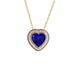 Esinti Kalp Kolye - Lab safir ve swarovski 8 ayar rose altın kolye (40 cm altın rolo zincir) #fbjyov