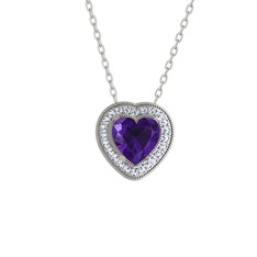 Esinti Kalp Kolye - Ametist ve swarovski 18 ayar beyaz altın kolye (40 cm beyaz altın rolo zincir) #fe8d2k