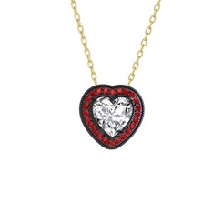 Swarovski ve garnet 925 ayar siyah rodyum kaplama gümüş kolye (40 cm altın rolo zincir)