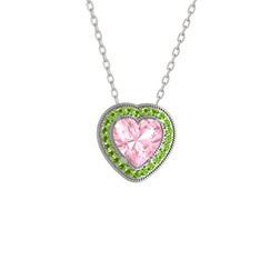 Esinti Kalp Kolye - Pembe kuvars ve peridot 18 ayar beyaz altın kolye (40 cm beyaz altın rolo zincir) #fncp2r