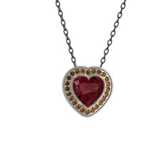 Esinti Kalp Kolye - Kök yakut ve dumanlı kuvars 18 ayar beyaz altın kolye (40 cm gümüş rolo zincir) #gj5hgm