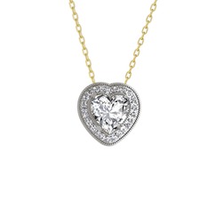 Esinti Kalp Kolye - Swarovski ve pırlanta 925 ayar gümüş kolye (0.264 karat, 40 cm gümüş rolo zincir) #haqm40