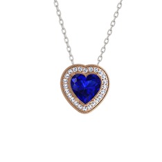 Esinti Kalp Kolye - Lab safir ve swarovski 8 ayar rose altın kolye (40 cm beyaz altın rolo zincir) #ht67rd