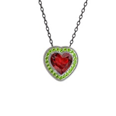 Esinti Kalp Kolye - Garnet ve peridot 18 ayar beyaz altın kolye (40 cm gümüş rolo zincir) #htk1ik