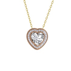 Esinti Kalp Kolye - Beyaz zirkon 18 ayar rose altın kolye (40 cm altın rolo zincir) #i3m7gz