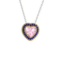Esinti Kalp Kolye - Pembe kuvars ve lab safir 18 ayar altın kolye (40 cm beyaz altın rolo zincir) #j3xkp7