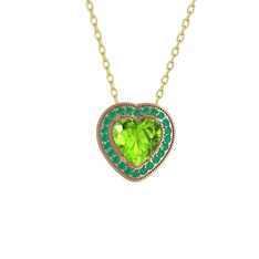 Esinti Kalp Kolye - Peridot ve kök zümrüt 925 ayar rose altın kaplama gümüş kolye (40 cm altın rolo zincir) #j6f4bv