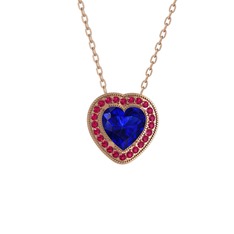 Esinti Kalp Kolye - Lab safir ve rodolit garnet 18 ayar rose altın kolye (40 cm rose altın rolo zincir) #jlqxnm