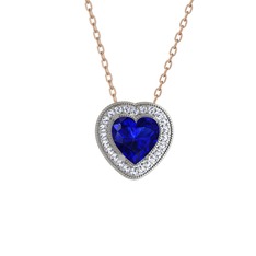 Lab safir ve swarovski 18 ayar beyaz altın kolye (40 cm rose altın rolo zincir)