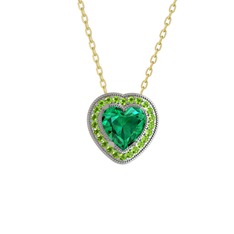 Yeşil kuvars ve peridot 14 ayar beyaz altın kolye (40 cm altın rolo zincir)